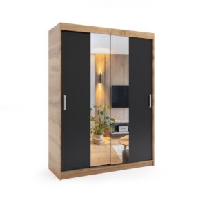 Szafa przesuwna dwudrzwiowa - PARIS PREMIUM Wotan/Czarna 100 x 205 cm, 16mm