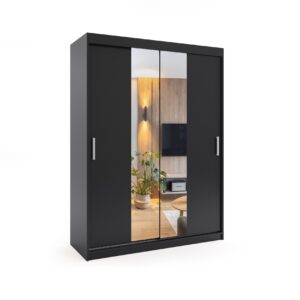 Szafa przesuwna dwudrzwiowa - PARIS PREMIUM Czarna 130 x 205 cm, 16 mm