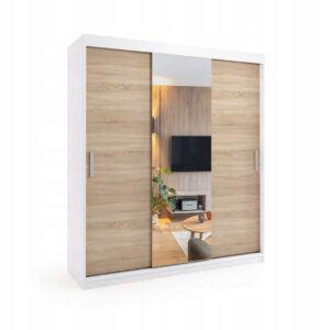 Szafa przesuwna trzydrzwiowa - MOLI Biały + Dąb Sonoma 240 x 205 cm, 16 mm