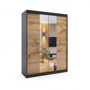 Szafa przesuwna dwudrzwiowa - PARIS PREMIUM Czarna/Wotan 110 x 205 cm, 16mm