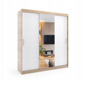 Szafa przesuwna trzydrzwiowa - MOLI Dąb Sonoma + Biały 210 x 205 cm, 16 mm