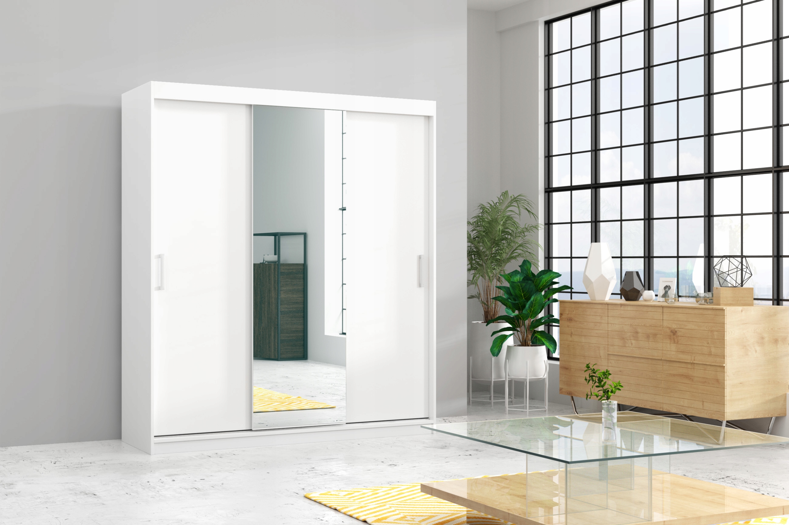 Szafa przesuwna trzydrzwiowa - MOLI Biały + Dąb Sonoma 220 x 205 cm, 16 mm - obrazek 8