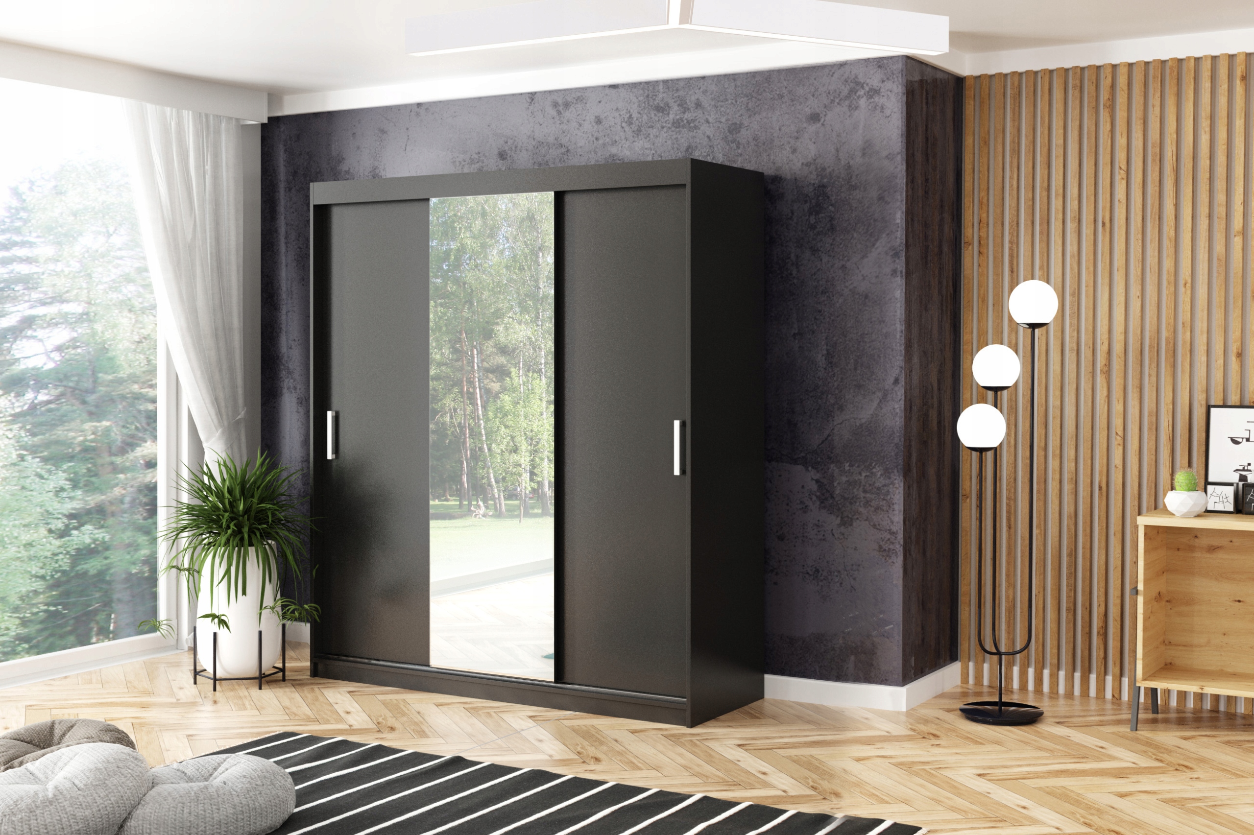 Szafa przesuwna trzydrzwiowa - MOLI Czarna 250 x 205 cm, 16 mm - obrazek 8