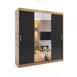 Szafa przesuwna dwudrzwiowa - PARIS PREMIUM Wotan/Czarna 180 x 205 cm, 16mm