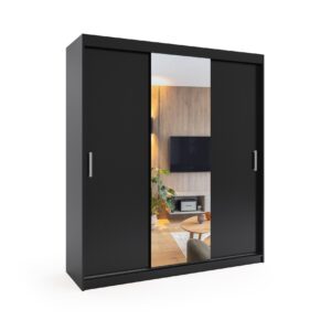 Szafa przesuwna trzydrzwiowa - MOLI Czarna 200 x 205 cm, 16 mm