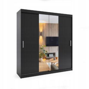 Szafa przesuwna dwudrzwiowa - PARIS PREMIUM Czarna 170 x 205 cm, 16 mm